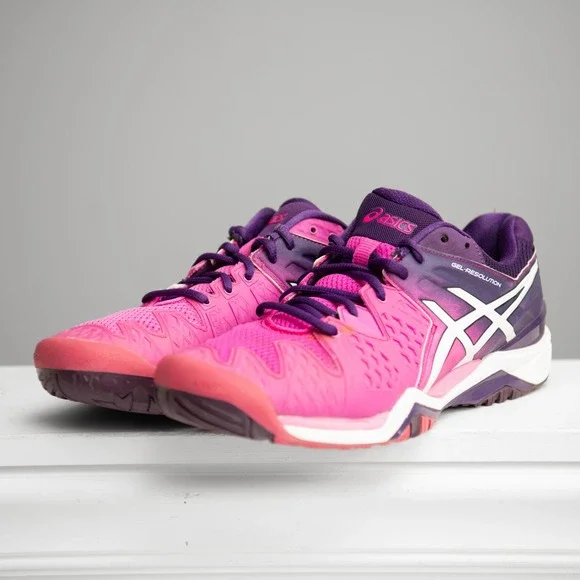 Asics Gel Resolution 6 Tennis Shoes Womens 9.5 Pink Purple Performance Sneakers - Picture 2 of 6